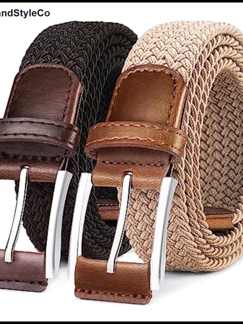 2pk Woven Stretch No-Hole Braided Belt Nylon Lightweight Golf Casual